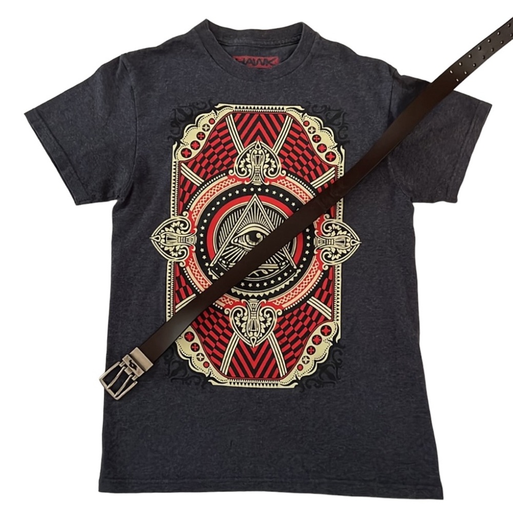 Tony Hawk Tee and Belt Skater Leather Belt Medium (26-28) Graphic Tee Size S